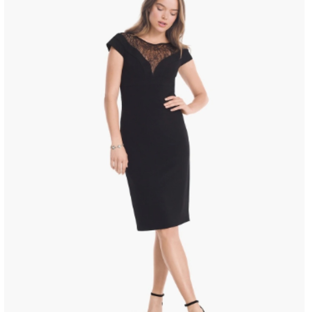 Cap sleeve black lace veiling shift dress